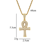 CN340 Collier chaîne corde Hip Hop avec pendentif petit croix en laiton plaqué or et micro-pavé de zircone cubique, Bijoux unisexe, Cadeau de fête