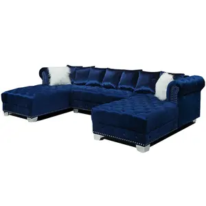 Nova Conjunto de sofás luxuosos de veludo tufado Chesterfield sofás-secionais em forma de U sofá-cama estofados de canto