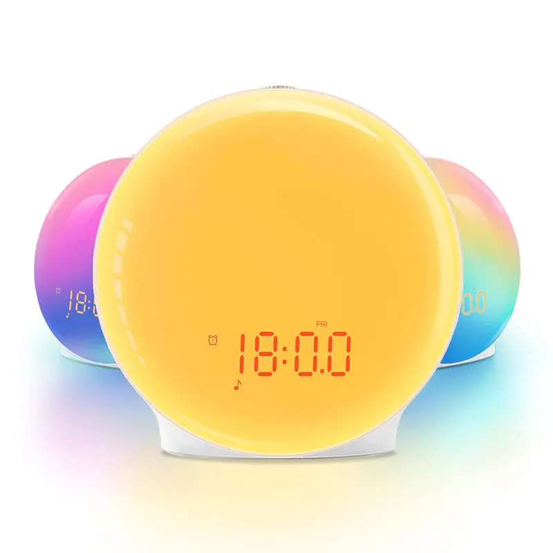 Wake Up Light Alarm Clock Snooze Night Lamp Sunrise Simulação Sleep Aid Luz Colorida Com Rádio FM