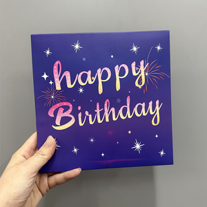 New Arrival Giấy Thủ công mỹ nghệ vuông màu xanh 3D Pop Up Bánh sinh nhật với nhấp nháy pháo hoa ánh sáng âm nhạc thiệp chúc mừng - Product Image 5