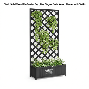 Jardinera de madera maciza Gacajdis con trepadora, color negro, para uso en exteriores. - Product Image 1