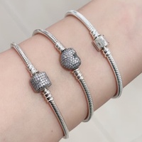 Bracelet Souris en Argent Sterling 925 avec Cœur en Zircon et Chaîne Serpent, Bijou pour Femme, Bracelet Animal, Cadeau, Bijoux PAN, Perles Breloques DIY