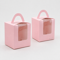 Scatola per Cupcake Singola con Finestra Trasparente Rosa e Manico, Personalizzabile con Logo, Confezione Regalo per Pasticceria da Asporto