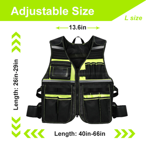 Customized OEM Waterproof Tool <b>Vest</b> for Men with Adjustable Strap <b>Reflective</b> Strip High-Capacity for Electricians & Carpenters - Product Image 2