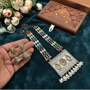 Ensemble de colliers longs en pierre Pota plaquée 2 tons Ensembles de bijoux de mode - Product Image 3