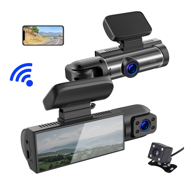 New WIFI Three Channel Car Dvr App Control Dash Cam FHD 1080p Video Supper Night Vision 3 Lens Dash Camera Mini Dashcam Car Dvr