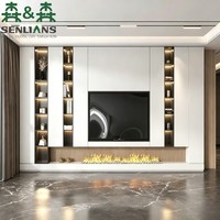SLS Soporte de TV de Pared Completo Moderno y Minimalista con Chimenea, Moldura de Madera Acanalada, Almacenamiento LED, Ecológico, Directo de Fábrica, Personalizado para Sala de Estar