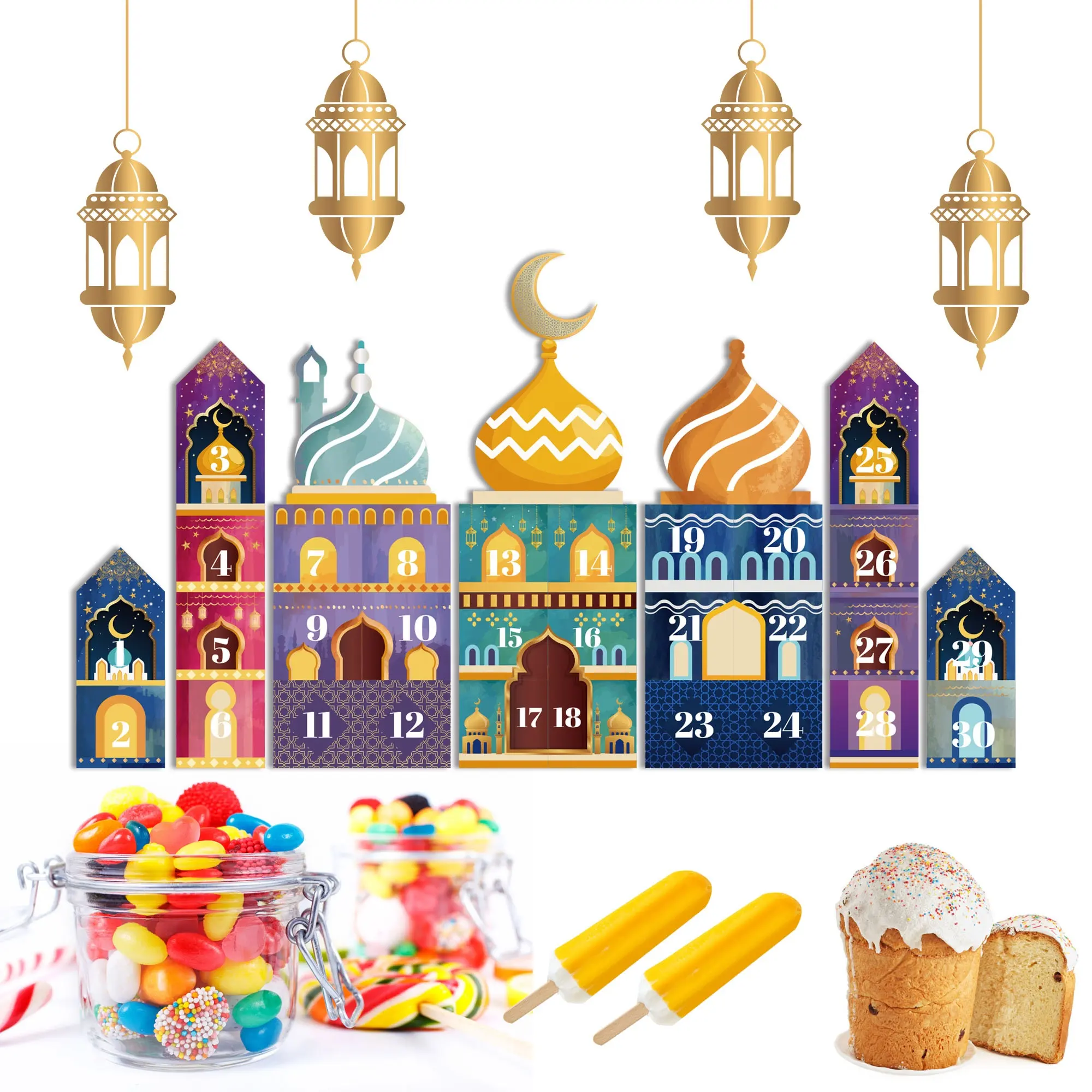 Decorazioni Ramadan 30 giorni fai da te Eid Mubarak conto alla rovescia calendario avvento scatola regalo Ramadan Mubarak scatola di cartone numero