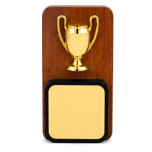 Wooden <b>Trophy</b> With Gold Cup And Engraving Plate For Sports Awards <b>trophies</b> plaques with wooden base - Product Image 1