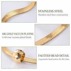 Collar de Cadena Plana de Acero Inoxidable Chapado en Oro al Vacío con Cuentas Facetadas en el Centro y Cierre de Langosta Ajustable - Product Image 4