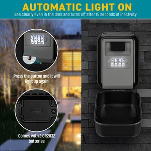 New Automatic Light Waterproof Wall Mount Aluminium 4 Digit Combination Resettable Code Home <b>Safety</b> <b>Key</b> Lock <b>Box</b> Indoor Outdoor - Product Image 3