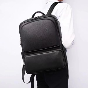 Business Genuine Leather Backpack <b>20L</b> Anti-Theft Men's Travel <b>Bag</b> Solid Color Breathable Interior Zipper Pocket - Product Image 1
