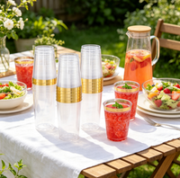 Verre à vin jetable en plastique transparent rigide de haute qualité avec bord doré pour fête, mariage, anniversaire, cocktail, boisson