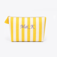 Trousse de Maquillage Portable Personnalisable en Toile Rayée Pastel Tendance avec Fermeture Éclair – Idéale pour Trousse de Toilette ou Cadeau de Douche Nuptiale