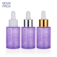 Flacon cosmétique en verre givré violet 20ml 30ml 50ml 60ml avec compte-gouttes argenté ou doré pour sérum et huile