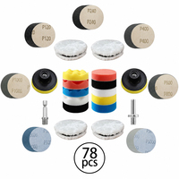 Kit de polissage automobile 78 pièces 3 pouces 75 mm, disques abrasifs, tampons de polissage en éponge et en laine avec plateau de support pour perceuse, pour le detailing automobile