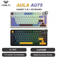 Claviers mécaniques sans fil Aula AU75 pour jeux, tri-mode 2.4G/BT/filaire, remplaçables à chaud, avec rétroéclairage RVB, bouton média, claviers 75 touches