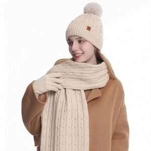Wholesale Women's Winter Knitted <b>Hat</b> Double-Layer Thickened Fleece-Lined Knit <b>Hat</b> Scarf <b>and</b> <b>Gloves</b> Three-Piece <b>Set</b> Beanies - Product Image 1
