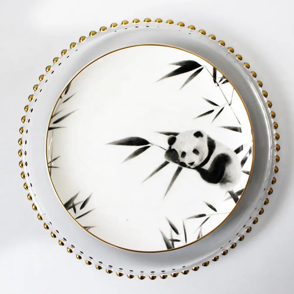 Çin panda hayvan yemek seti plaka kemik çini tabaklar ve tabaklar sofra seti yemek setleri porselen
