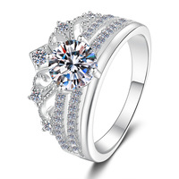 Bague de fiançailles large en argent sterling S925 avec moissanite ronde brillante couleur D VVS1 certifiée GRA, style couronne/tiara, pour femme