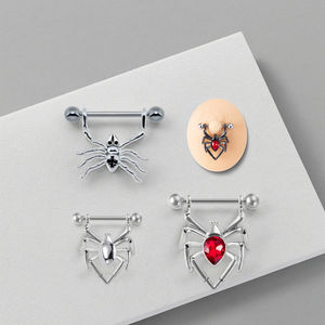 Piercing de Pezón Xinfocus de Alta Calidad, Anillos de Pezón de Acero Inoxidable con Diseño de Araña, Barra Protectora, Piercing de Moda para Mujeres y Hombres - Product Image 2