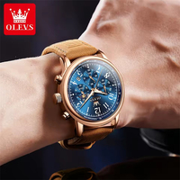 OLEVS 2912 spor kronometreli kuvars saat erkekler için ay fazı numarası 43mm büyük arama adam saatler su geçirmez orijinal el saati