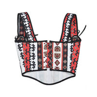Top Corsé Étnico Tribal para Mujer con Estampado Geométrico Sexy, Bustier Corto con Tirantes de Lazo, Ideal para Festivales