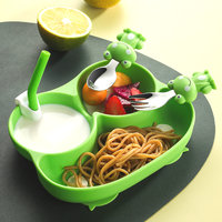 Ensemble de couverts pour enfants Yuye Cute Frog en silicone, sans BPA, pour bébés, nourrissons et enfants, cuillère et fourchette en acier inoxydable