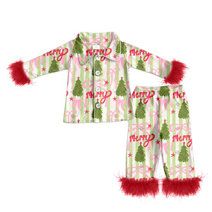 Précommande Bébé Filles Noël Vacances Vaches Bonbons Manches Longues À Volants Top Pantalon Fourrure Pyjamas Boutique Filles Lounge Wear Vêtements - Product Image 3