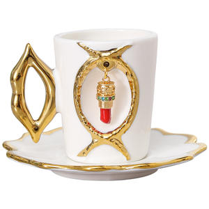 Tazas y platillos de café, juegos de tazas de café de cerámica, tazas de té rojo para la tarde, tazas y platillos creativos de cerámica para espresso - Product Image 1