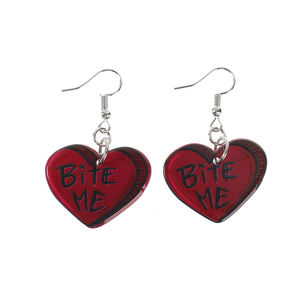 महिलाओं के आभूषणों के लिए 1 जोड़ी हेलोवीन ड्रॉप इयररिंग्स ब्लड हार्ट बाइट मी ऐक्रेलिक खौफनाक उपहार - Product Image 5