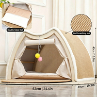 Grande tente pour chat, griffoir, maison, structure en bois robuste, lit-caverne spacieux pour chat avec boule de jeu suspendue