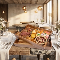Plateau de service empilable en bois d'acacia écologique avec poignées métalliques pour le petit-déjeuner, la table à café, les fêtes et les plateaux de charcuterie