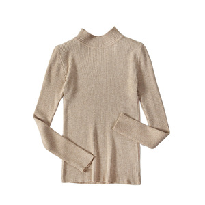 2025 automne hiver femmes couleur unie demi col roulé <span class=keywords><strong>pull</strong></span> transfrontalier coupe ajustée Style européen américain tricoté Base chemise - Product Image 5