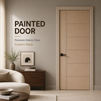 Porta Interna Moderna in Rovere Chiaro con Cinque Pannelli Orizzontali, Pannello Laterale Verticale con Linea Scanalata, Porta in Legno Contemporanea su Misura