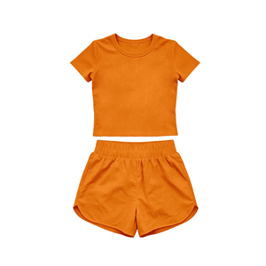 GSSO3767 Conjunto de yoga de verano para niñas, falda verde hierba con estampado sólido y camiseta de manga corta, para niñas activas - Product Image 4