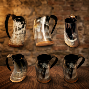 Tasses en corne de Viking 100% naturelles de qualité supérieure, écologiques, durables, légères, réutilisables, avec couvercle en bambou, pour la bière, style américain. - Product Image 1