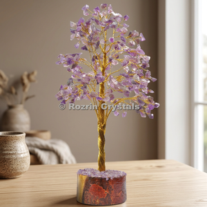 Achetez un arbre en cristal de pierre précieuse naturelle à 100 %, améthyste, fil doré sculpté et gravé, décoration Feng Shui pour la maison - Product Image 3