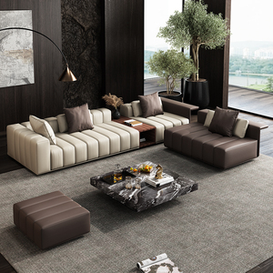 <span class=keywords><strong>Canapé</strong></span> sectionnel en <span class=keywords><strong>cuir</strong></span> de vachette personnalisé de style italien Ensemble minimaliste de luxe pour grand appartement villa salon - Product Image 3