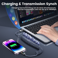 Câble d'alimentation numérique Toocki PD 20W à ressort pour iPhone, affichage transparent, 480 Mbps, cordon de charge rétractable pour les voyages