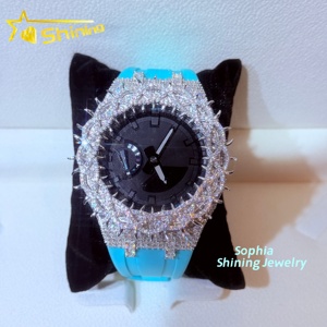 Sang trọng hip hop đồ trang sức Iced out moissanite ga2100 trường hợp đồng hồ phụ kiện 925 sterling Silver Buss xuống moissanite xem bezel - Product Image 1