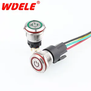 WANDU 19mm Stainless Steel anti front IP67 2NO 6v 12v 24v Ring push button switch with wire lead remote control