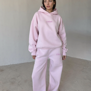 Ensemble de survêtement à capuche surdimensionné pour femme, de haute qualité, avec logo personnalisé, imprimé sur mesure, tenue de sport décontractée deux pièces - Product Image 2