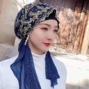 Ethnic style 102040 Islamic Muslim women's chemotherapy headwear cap solid color headscarf and <b>headband</b> - Product Image 2