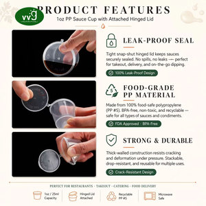 Contenitore per Salse VVG OEM ODM a Prova <span class=keywords><strong>di</strong></span> Perdite, Personalizzabile 1oz 1.5oz 2oz 2.5oz 3oz 4oz, Mini Coppette in Plastica PP con Coperchio a Cerniera - Product Image 2