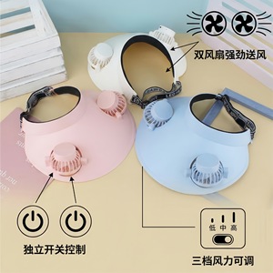 Visera Plana para Exteriores con Dos Ventiladores USB Recargables, Ajustable para Adultos, Unisex, Estilo Personaje - Product Image 3