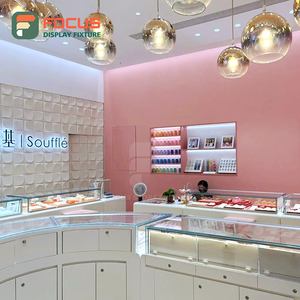 Wall Mounted Wooden <b>Jewelry</b> Counter Glass Display <b>Cabinet</b> LED Light <b>Jewelry</b> Display Rack Luxury High End Display Fixture - Product Image 3