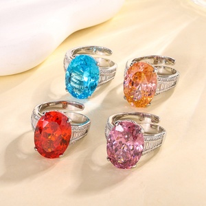 Bague de haute qualité en cuivre écologique avec zircone rouge taille ovale éblouissante 14*16MM, pierre précieuse couleur, taille glace, pour femme - Product Image 5