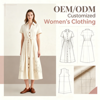 Robe chemise décontractée ivoire pour femme, personnalisable OEM/ODM, à manches courtes, col boutonné, taille nouée, longueur midi, avec détail floral à l'ourlet