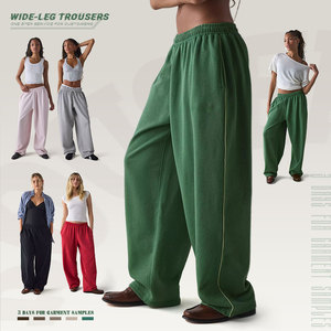 Pantalones Deportivos Holgados Verdes con Logotipo Bordado Personalizado al por Mayor para Mujer, 100% Algodón, Felpa Francesa, Pantalones Jogger de Pierna Ancha - Product Image 1